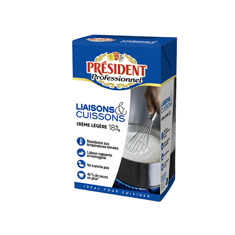 PRESIDENT PROFESSIONNEL - CRÈME LIAISON ET CUISSONS 18% 1L X6